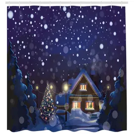ABAKUHAUS Duschvorhang Weihnachten 175 x 180 cm blau|gelb