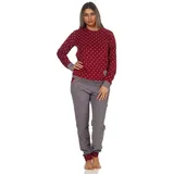 Normann Pyjama Normann Damen Frottee Pyjama mit Bündchen in Tupfen- und Ringeldesign rot 40-42