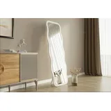 ibonto Standspiegel Design Ganzkörperspiegel Wellenform,freistehend oder Wandmontage weiß