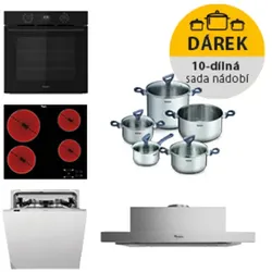 Whirlpool Backofen OMK58CU1SB + Kochfeld AKT8090NE + Geschirrspüler WIC3C26F + Dunstabzugshaube AKR7491NB