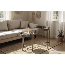 Haku-Möbel HAKU Beistelltische 2er Set Kupfer rund Metall Couchtische klein - Maße: H 49/56 x Ø 42/48 cm