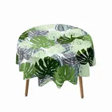 Highdi Runde Tischdecke Abwaschbar Tisch Decke, Tropische Pflanzen Rund Tischwäsche Geeignet für Küche, Esszimmer, Esstisch, Couchtisch, Gartentisch (Durchmesser 170cm,Monstera)