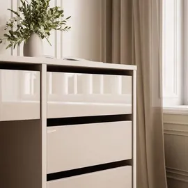 Lukmebel Schreibtisch MADA Gloss Kaschmir, Hochglanz mit Schubladen – Weiß