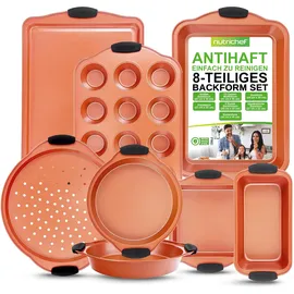 NutriChef Backformen Set – 8-teiliges Antihaft-Backset mit Silikongriffen, Stapelbar, Spülmaschinengeeignet, Hitzebeständig bis 230 °C, Kuchenform, Muffinform, Brotform, Springform