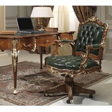 Casa Padrino Schreibtisch Luxus Barock Schreibtisch Grün / Braun / Gold 156 x 88 x H. 80 cm - Prunkvoller handgefertigter Massivholz Bürotisch mit Echtleder - Barock Büromöbel - Luxus Qualität