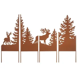 Kobolo Gartenstecker Set FOREST aus Metall in Rostoptik 4-teilig