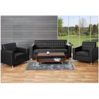 MCW 3-1-1 Sofagarnitur Pori, Couch Loungesofa Kunstleder, Metall-Füße ~ schwarz