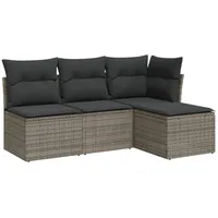 vidaXL 4-tlg Garten-Sofagarnitur mit Kissen Grau Poly Rattan Modell 16