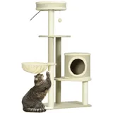 PawHut Kratzbaum 124 cm mit Katzenhöhle Korb Spielball mit 2 Liegeflächen