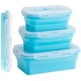 Frischhaltedosen mit Deckel, Faltbare Silikon Brotdose Meal Prep Boxen Gefrierdosen Frischhaltedosen für Kinder oder Küche, Mikrowelle, Dishasher und Gefrierschrank sicher (350, Blau, 1, 474067)