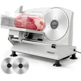 7MAGIC Allesschneider Elektrischer Allesschneider, Edelstahl Brotschneidemaschine elektrisch, 150 W, Verstellbare Küchenmaschine 0 bis 15mm, 2 Klingen, Geeignet für Küche silberfarben 19.6 cm x 26 cm x 29.7 cm