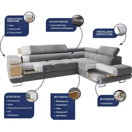 masseno Ecksofa SELVA mit Schlaffunktion L-Form, Sofa mit Bettkasten, Wohnzimmersofa, Couch, Soffa, Bettsofa, Couchgarnitur- Braun, MONOLITH 29... - Braun