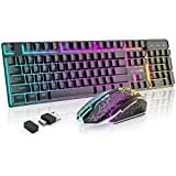 T3 Drahtlose Tastatur Maus Combo, orange beleuchtete 2.4G wiederaufladbare mechanische Feel Gaming-Tastatur + 2400DPI 6 Tasten Optische LED-Gaming-Maus + kostenlose Gaming-Mauspads (schwarz / orange)