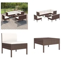 vidaXL 9 tlg. Garten Lounge Set mit Auflagen Poly Rattan Braun - Garten-Sofagarnitur - Garten-Sofagarnituren - Gartensofa-Set - Gartensofa-Sets - Braun