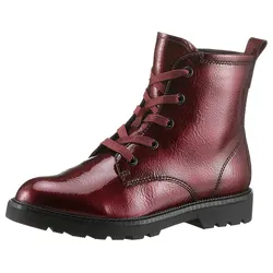 Schnürboots TAMARIS, Damen, Gr. 40, rot (bordeaux), Lacksynthetik, glänzend, modisch, Schuhe, Blockabsatz, Schnürstiefelette in veganer Verarbeitung