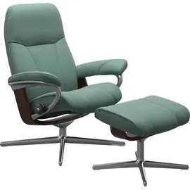 Stressless Relaxsessel STRESSLESS "Consul", grün (aqua grün paloma), B:91cm H:102cm T:79cm, Leder PALOMA: PALOMA ist ein durchgefärbtes Semianilin-Möbelleder mit natürlicher Narbung., Sessel, Relaxsessel, mit Hocker, mit Cross Base, Größe S, M & L, Holzakzent Braun