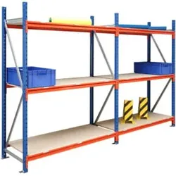 Regalwerk EMMA Weitspannregal Holzeinlage Anbaufeld HxBxT 2000x1500x600 mm Rahmen RAL 5010