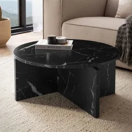 Wohnling Couchtisch Schwarz MDF Marmor 70 x 70 x 33 cm