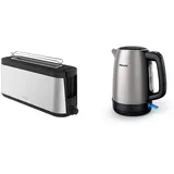 Tefal Element Langschlitz-Toaster TL4308 | 7 Bräunungsstufen | 1000 Watt Schwarz/Edelstahl & Philips Domestic Appliances HD9350/90 Wasserkocher, Edelstahl, 1.7 liters, schwarz