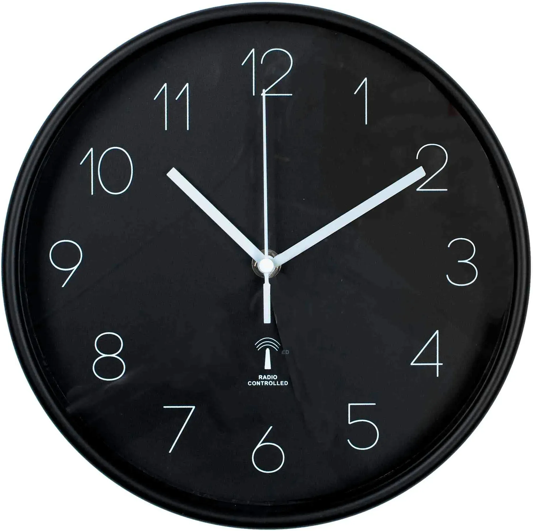 Funkwanduhr Analog Uhr rund Ø 25 cm schwarz Kunststoff