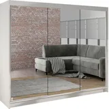 MIRJAN24 Schiebetürenschrank Derby III, Kleiderschrank, Stilvoll Schlafzimmer Garderobenschrank (Farbe: Weiß) - Weiß