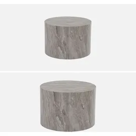sweeek - 2er Set runde Couchtische mit Marmoroptik - Grau - Grau