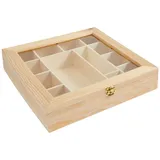 Rico Design Sortierbox aus Holz mit Sichtfenster, mit 13 Fächern, 27,1 x 27,6 x 5,5 cm