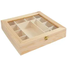 Rico Design Sortierbox aus Holz mit Sichtfenster, mit 13 Fächern, 27,1 x 27,6 x 5,5 cm