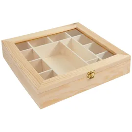 Rico Design Sortierbox aus Holz mit Sichtfenster, mit 13 Fächern, 27,1 x 27,6 x 5,5 cm