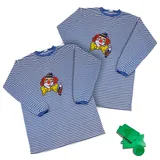 AKTIVHANDEL Ringelhemd 2er Set, Ringelkleid, Hemd mit Streifen in weiß und blau, Größe M, Karnevalskostüm Clown Kostüm inkl. Einkaufswagenchip