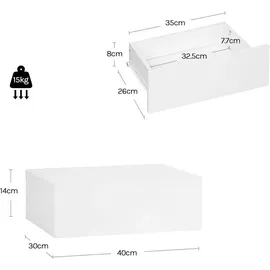 Woltu Nachttisch Weiß, Holzwerkstoff, 1 Schubladen, Rechteckig, 40x14x30 cm, Schlafzimmer, Nachttische