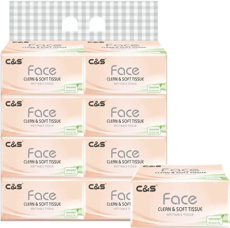 C&S Papiertaschentücher (Gesicht Rosa Weich), 3-lagig, 960 Blatt (120 Blatt * 8 Packungen), Hautfreundlich, Robust, Familien-Packung