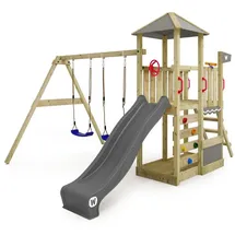 Wickey Spielturm Klettergerüst Smart Savana mit Schaukel & Rutsche, Spielhaus mit Kletterleiter & Spiel-Zubehör – anthrazit - WICKEY grau