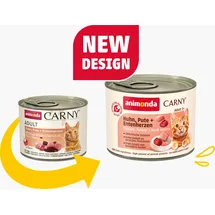 Animonda Carny Adult 200g Dose Katzennassfutter Sparpaket 12 x 200 Gramm Huhn, Pute + Entenherzen