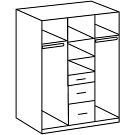 freiraum Kleiderschrank "Click" aus Spanplatte in Eiche-Sägerau-Nachbildung mit 3 Schubladen und 3 Türen. Abmessungen (B/H/T) 135x198x58 cm - Weiß