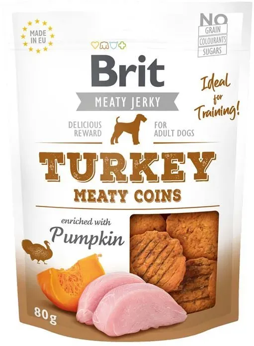 Brit Dog Snack Meaty Jerky Turkey Coins 80g (Menge: 12 je Bestelleinheit)