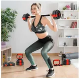 SPORTNOW Hantel-Set verstellbar 30 KG, (Kurzhantel, Langhanteln), 6-in-1 Multifunktionsset, mit Verbindungsrohr Sternverschlüsse rot