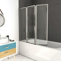 Marwell Triple Chrome Duschwand für Badewanne 125 x 143 cm Badewannenfaltwand in chrom Badewannenaufsatz mit klarglas