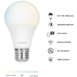 Hombli smarte Glühbirne, 9W, E27, CCT, 1+1 Promo Pack.
