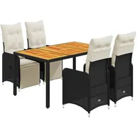 vidaXL 5-tlg. Garten-Bistro-Set mit Kissen Schwarz Poly Rattan
