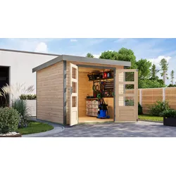 Gartenhaus KARIBU "Jupiter 3,5 A", naturbelassen, graualuminium, ohne Fußboden, Holz, Stahl, Gartenhäuser, in verschiedenen Farben