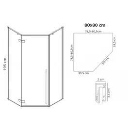 REA Duschkabine Diamond 80 x 80 cm rechts 195 cm schwarz transparent