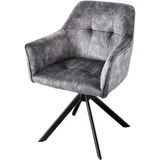 Riess-Ambiente Design Stuhl LOFT dunkelgrau Samt drehbar Metallgestell schwarz mit Armlehne