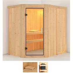 Sauna KARIBU "Clara", beige (naturbelassen), ohne Ofen, (ohne Ofen), Saunen, ohne Ofen