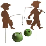 Storm's Gartenzaubereien Teichdeko 2 x Schwimmfrosch und 2 x Angler in Rostoptik zum Stecken