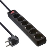InLine Steckdosenleiste, 6-fach Schutzkontakt, mit Schalter, 3m, schwarz