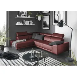Ecksofa 3C CANDY "Greve modern und bequem, inkl. manueller Kopfteilverstellung, L-Form", rot, B:249cm H:79cm T:209cm, 100% Leder, Sofas, wahlweise mit motorischem Sitzvorzug