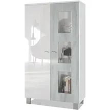 Vladon Standvitrine Denjo 71 x 129 x 35 cm Weiß matt/ Weiß Hochglanz/ Grau