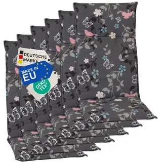 NYVI Hochlehnerauflage Hochlehner Auflagen 6er Set Barcelona - Gartenstuhlauflagen 118x50cm, (6 St), Stuhlauflage, Sitzauflage mit Halteband, UV-fest, Blumen Floral
