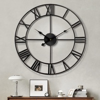 Moderne römische Ziffern große Wanduhren Leichtes Tickende Runde Metall stille Wanduhr für Wohnzimmer, Küche, Schlafzimmer, Garten Vintage Wanduhren Dekor-Schwarz 40cm